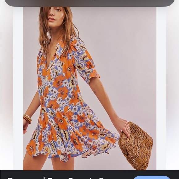 Free People Sugar Crush Mini Cobalt Dress / Combo Floral NWT - Picture 1 of 6